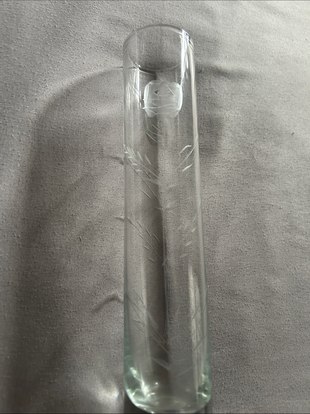 Source Unknown Clear Etched Glass Bud Vase with Floral Motif
